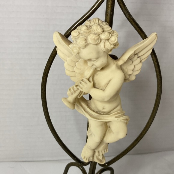 Candle Holders Metal Vintage Resin Cherub Angels Musical Instrument Set of 2 - Picture 3 of 10